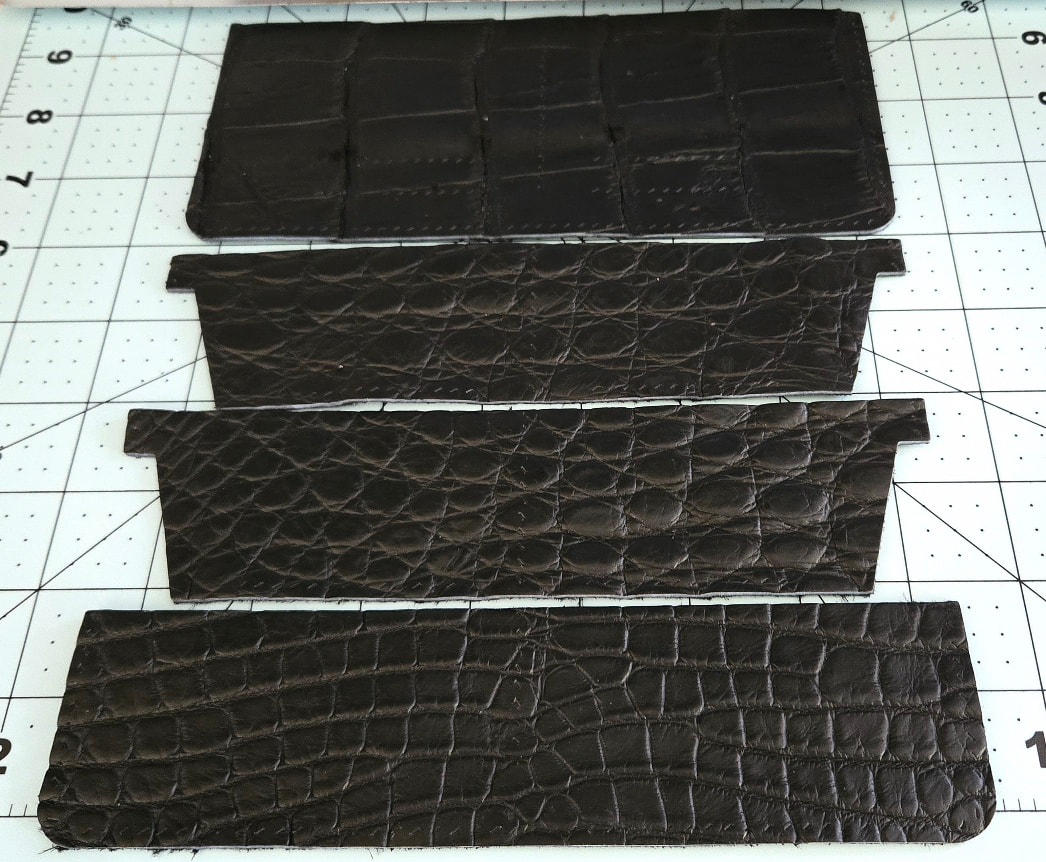 Leather panels laid flat, pre-assembly