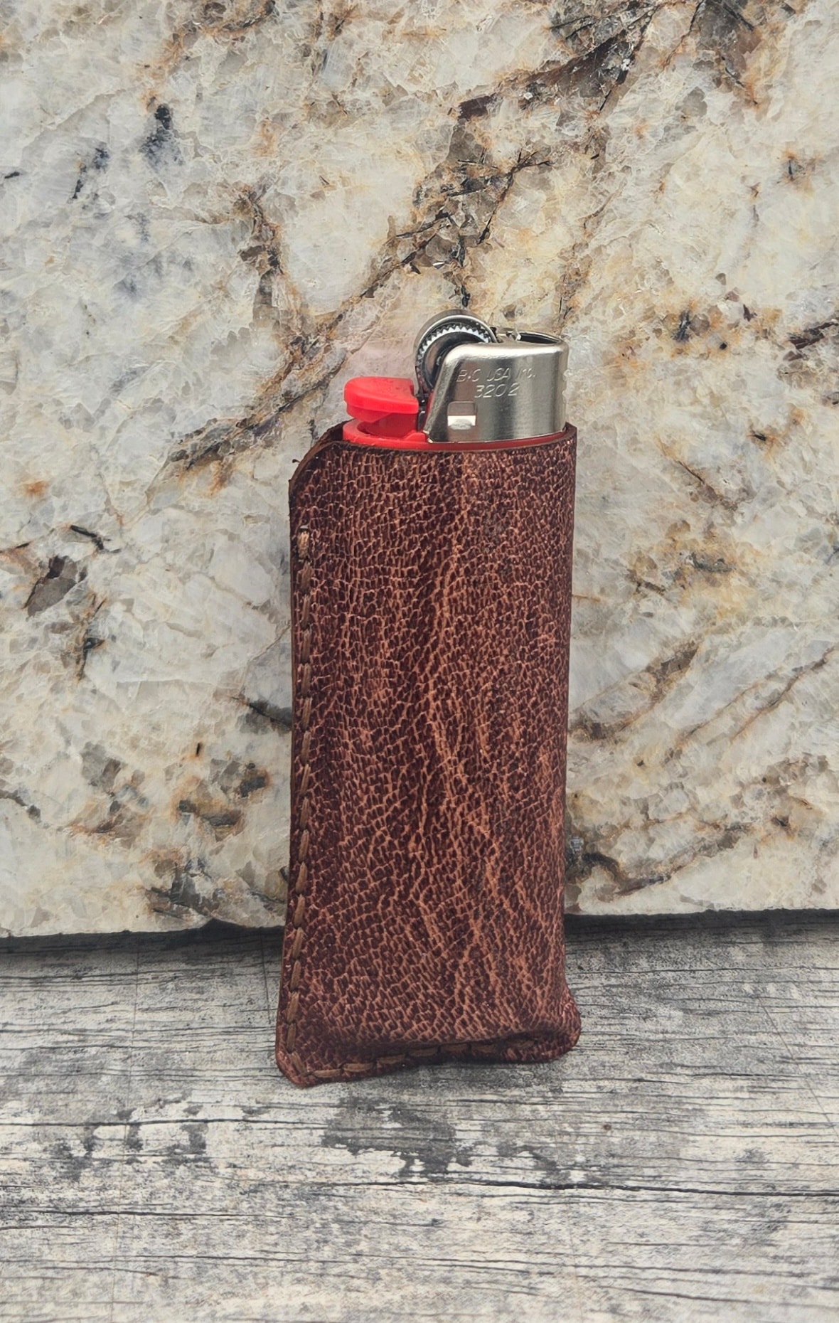 African goat lighter case — back view