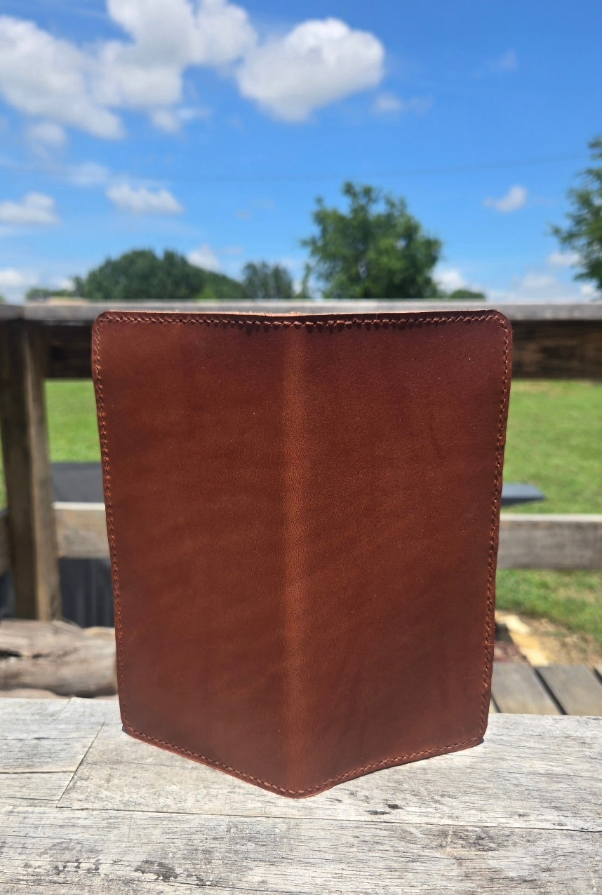 Long wallet closed exterior — choco brown leather