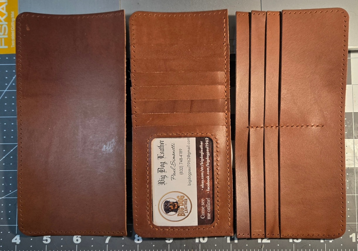 Long wallet open — interior detail on cutting mat