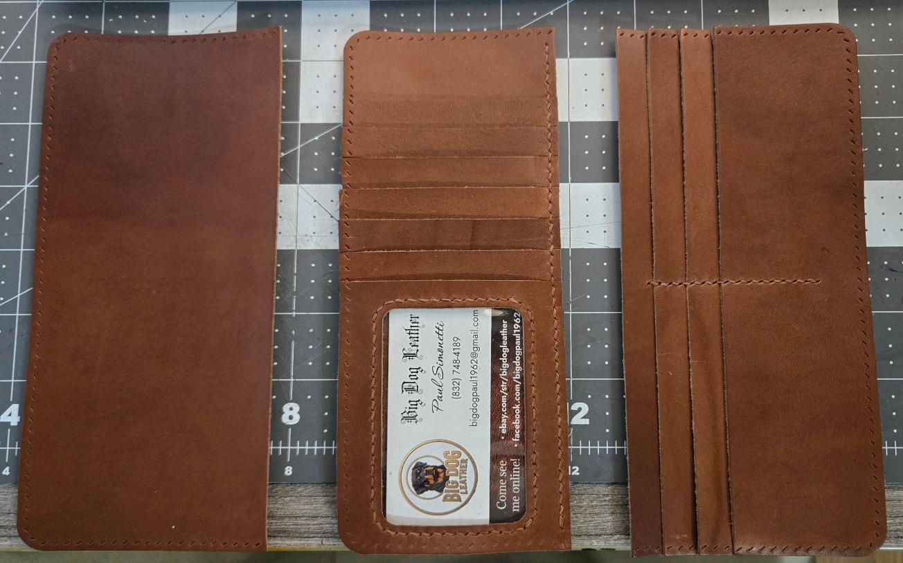 Long wallet open — full interior on cutting mat