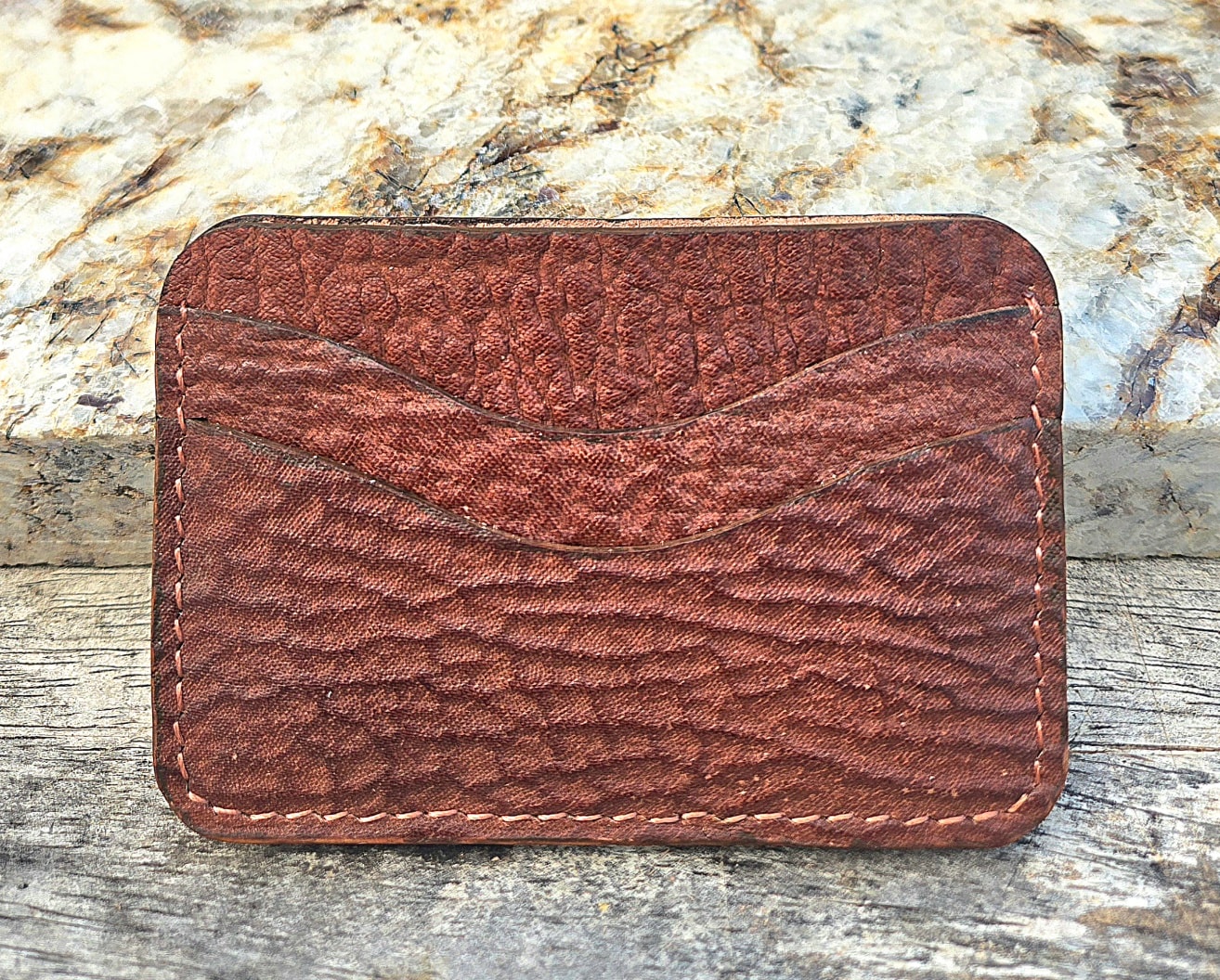 M3 cognac shark wallet — front face showing card slots