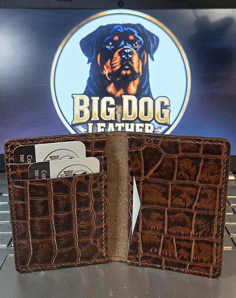 XL1 Mauri croc embossed bifold — interior open, alternate angle